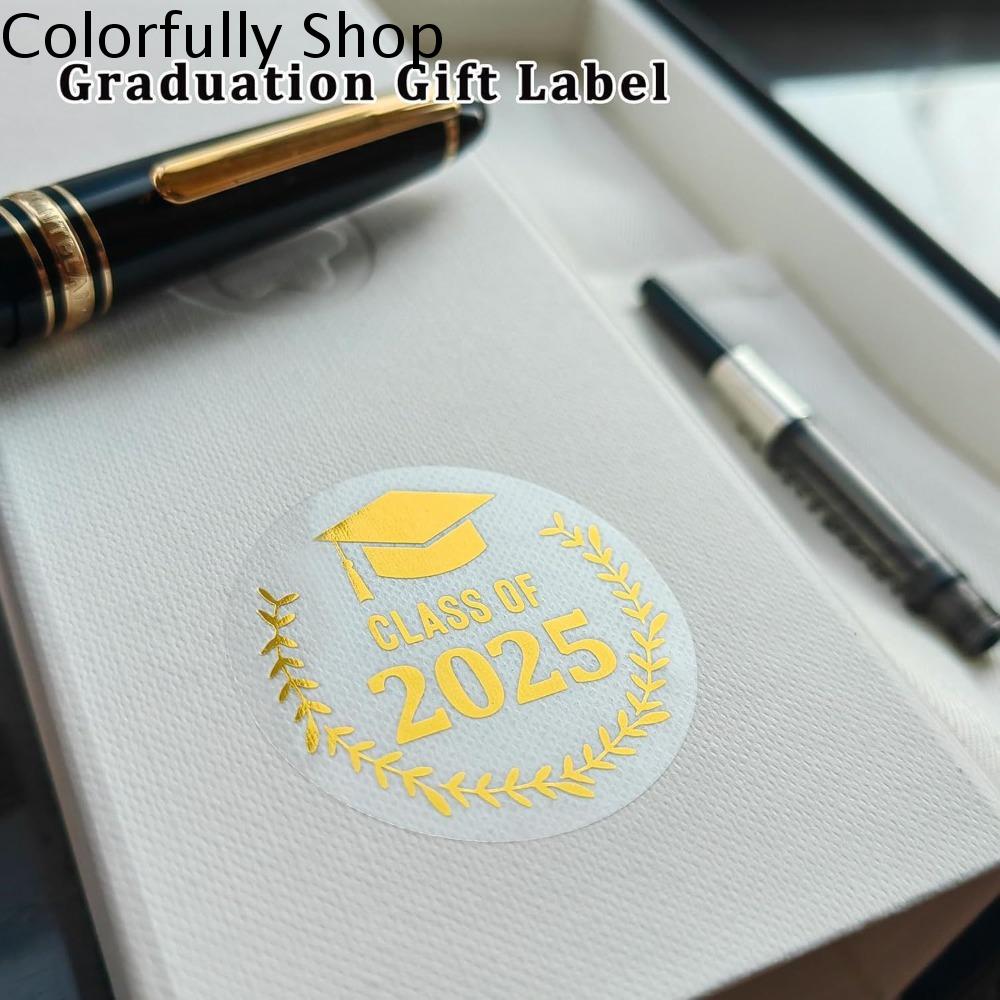 COLORFULLY 120pcs Lá Vàng Lớp 2025 nhãn dán Không thấm nước Tự làm Nhãn quà tặng tốt nghiệp Đạo cụ chụp ảnh Trong suốt Miếng dán tốt nghiệp Phụ kiện tốt nghiệp