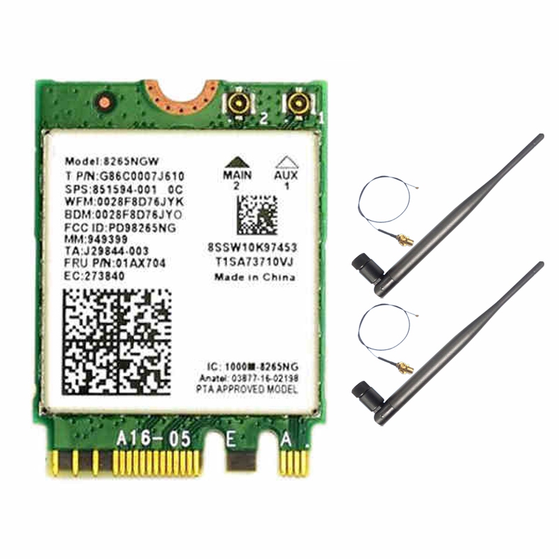 AC8265 WiFi Card+6DB Antenna Network Adapter for Nano 300Mbps+867Mbps 2.4GHz 5GHz Dual Band NGFF BT4