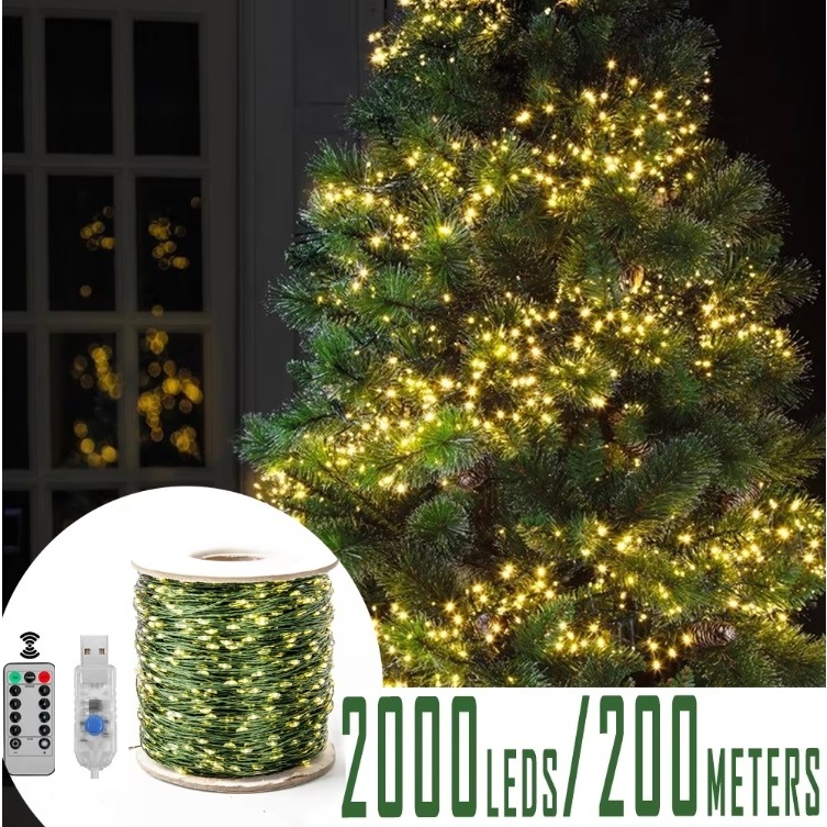20M 200 LED Christmas String Lights Fairy Green Wire USB Power Christmas trees Lights Tree Garland