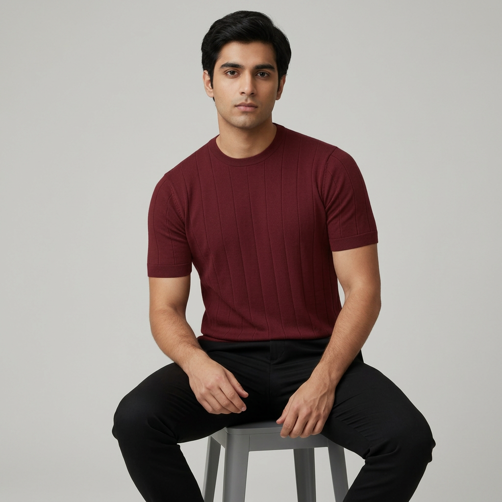 NEW DROP NEEDLE TEXTURE T-SHIRT FOR BOYS AND MEN - OLD MONEY KNITTED TSHIRT FOR BOYS AND MEN - SUMMER WEAR KNITTED TSHIRT FOR MEN