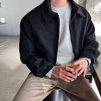 VINTLOOK Mens jacket suede winter warm mens zip jacket loose casual lapel jacket