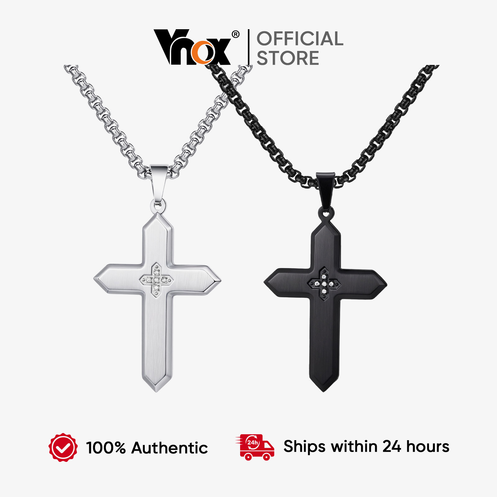Vnox Simple Faith Cross Pendants, Stainless Steel and Black IP Finish, Ideal for Daily Wear or Special Occasions for Men ราคา 115 บาท*ส่งฟรี