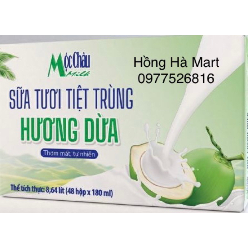Thung Sữa Tươi Tiệt Trùng Mộc Châu Vị Dừa Thùng 48 Hộp x 180ml  Bọc Chống