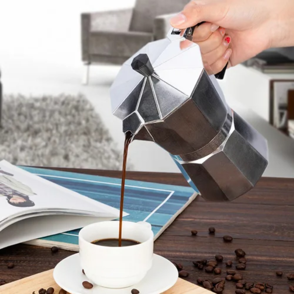 Sinkel Máy pha cà phê bằng nhôm ấm moka bát giác với màng lọc thép không gỉ cafe sản xuất bia công cụ percolator 50ml 100ml 150ml 300ml 450ml Espresso Ấm đun nước Stovetop
