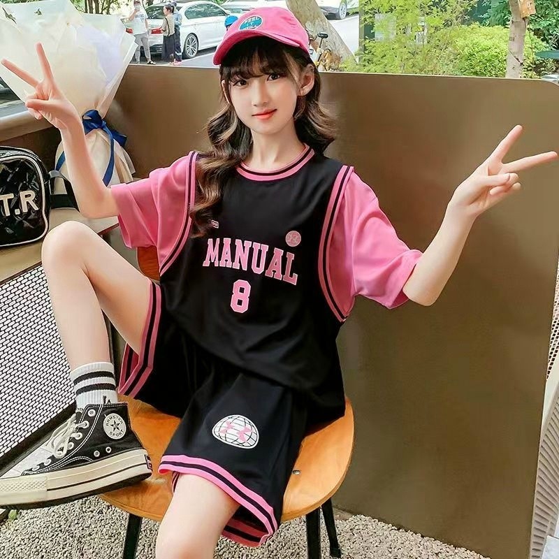 15-55Kg Bé Gái Nhanh Khô Bộ Đồ Thể Thao Mùa Hè Quần Short 2 Bộ Dáng Rộng Thoáng Khí Bóng Rổ Quần Áo Mới quần Áo Trẻ Em - 2