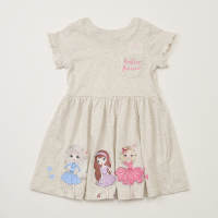 Max Fashions Epp S/Slv Girl Graphic Border Knit Dress Cream Light