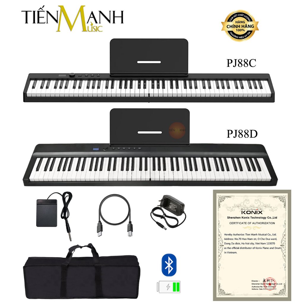 [Cao Cấp] Đàn Piano Điện Konix PJ88C, PJ88D - 88 Phím Cảm Ứng Lực Có Loa Pin sạc, Bluetooth, Pedal P
