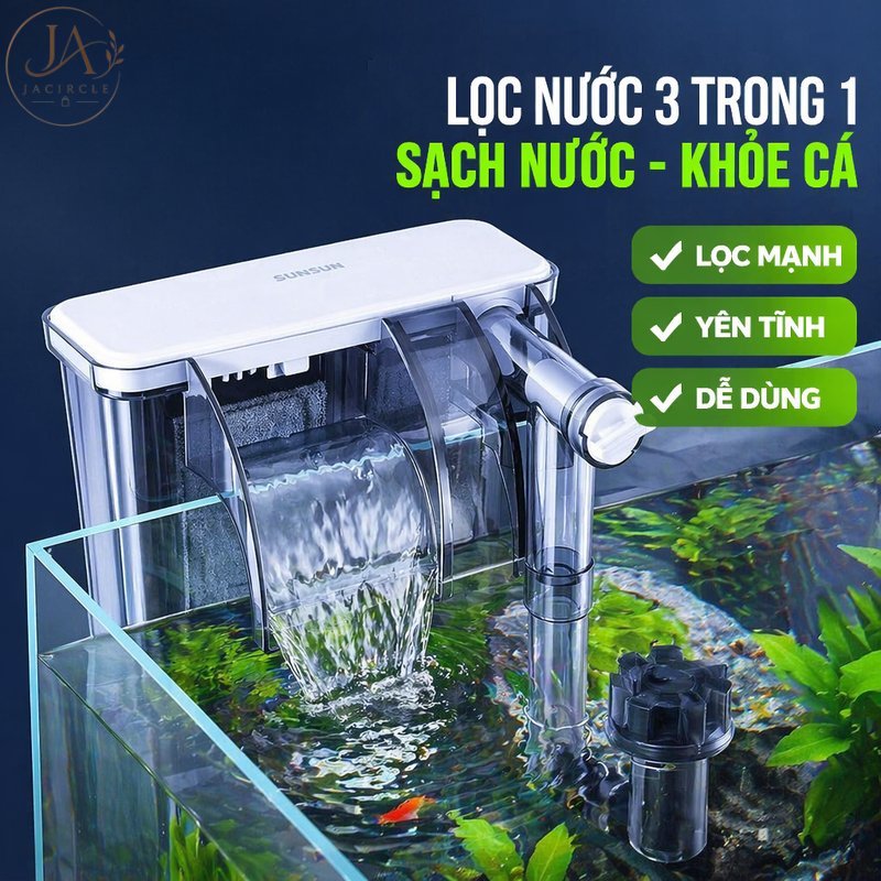 JACIRCLE Bơm lọc hồ cá treo USB 3 in 1 lọc thác hút váng lọc mặt nước cho bể cá gia đình tiết kiệm điện