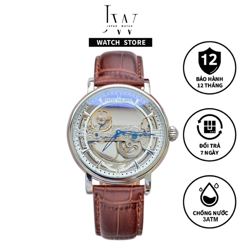 Đồng Hồ Nam Cơ Automatic Patek Philippe JAPAN WATCH Thiết Kế Máy Lộ Cơ Mặt Kính Cong Chống Xước Dây 