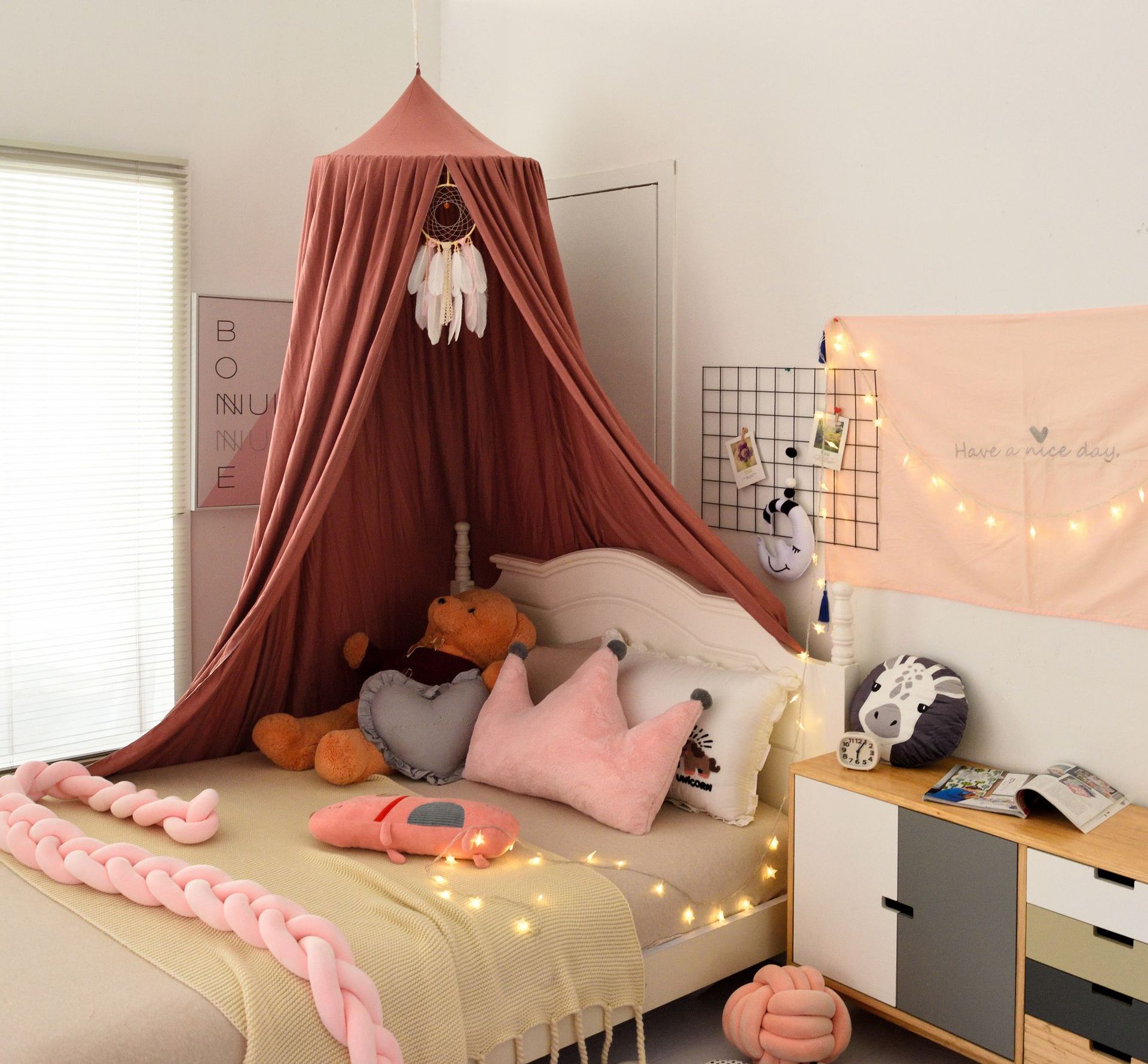 Giường cũi trẻ em Màn chống muỗi cô gái công chúa treo mái vòm bộ đồ