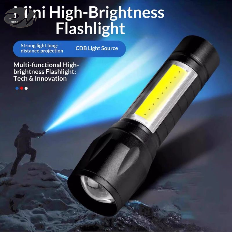 ERMO Ultra-Bright Rechargeable LED Flashlight with Dual Light Sources, Zoom Function, Waterproof Design for Outdoor and Emergency Use ราคา 53 บาท*ส่งฟรี