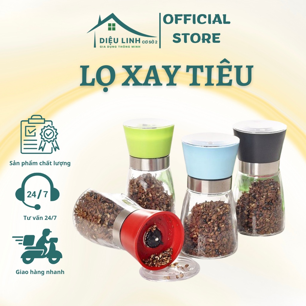 Lọ Xay Tiêu Nắp Nhựa, Nắp Inox Lọ xay hạt tiêu cầm tay siêu nhanh, Cối Xay Tiêu Kiêm Đựng Tiêu Đa Năng Bằng Thủy Tinh Có