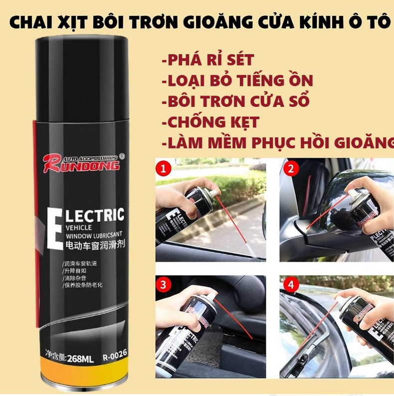 Chai bình xịt bôi trơn gioăng cửa kính ô tô xe hơi dung dịch bảo dưỡng làm mới cao su chống kẹt , xịt phá rỉ sét