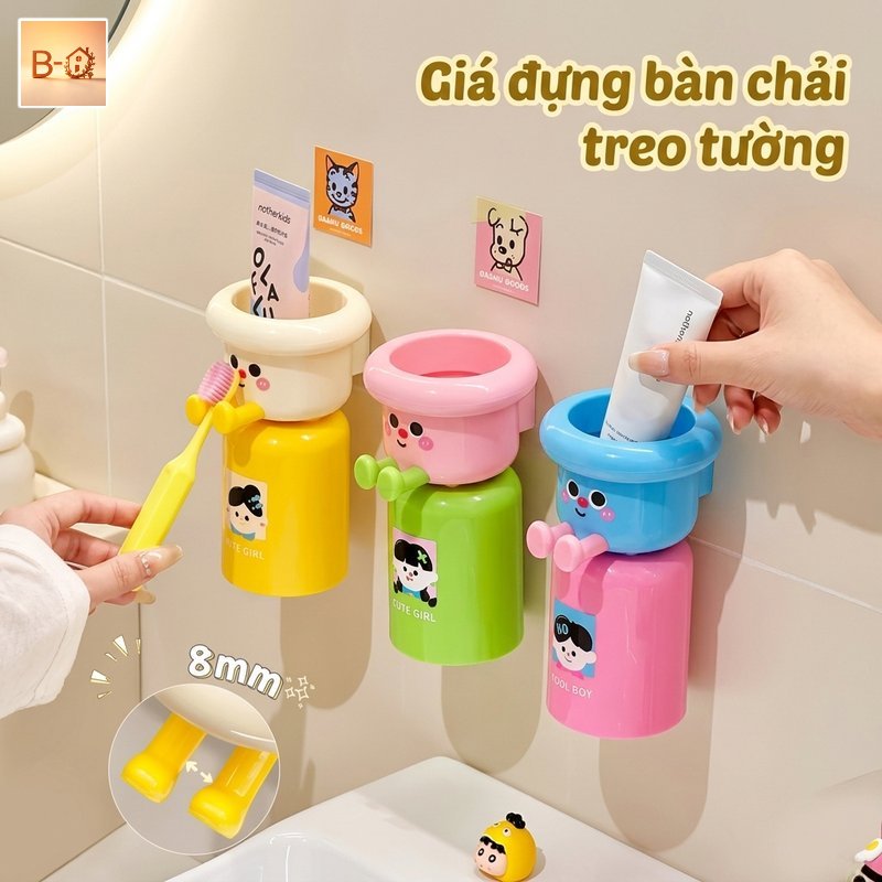B-HQ Giá để bàn chải đánh răng treo tường dán tường không khoan nhựa chống nước thoát nước dùng cho phòng tắm