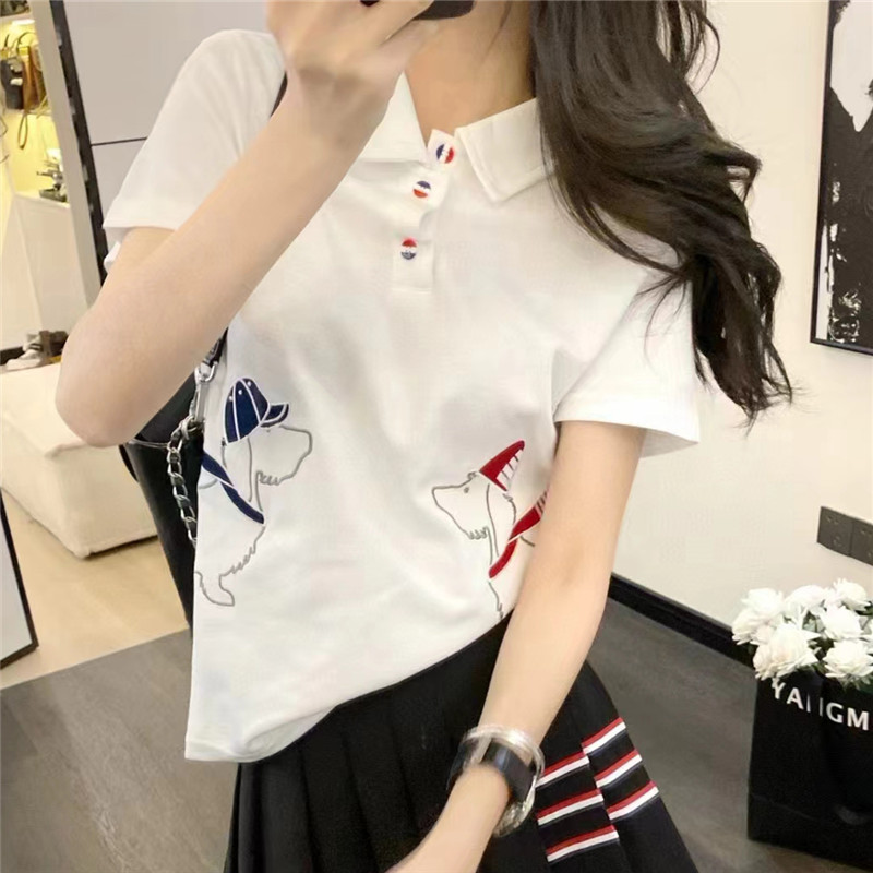 Mỹ Sản phẩm mới thom Browne TB thêu hình chó ve áo Áo thun tay ngắn cho phụ nữ 24 xuân hè mới phong 