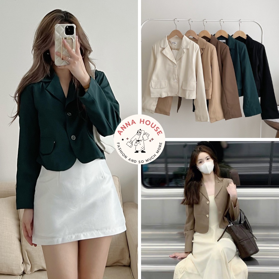 Áo Blazer nữ dáng ngắn croptop tay dài 2 lớp có đệm vai, Áo khoác ngoài blazer nữ cổ vest dài tay form croptop