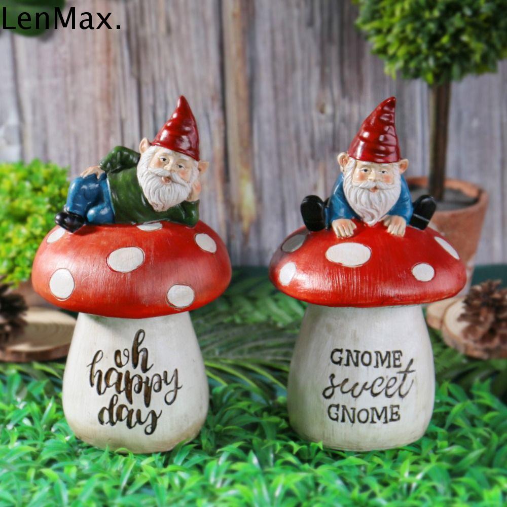 LENMAX. Dễ thương Đồ trang trí nấm ngồi lùn Nhựa Hoạt hình Tượng Gnome Tiểu cảnh Không thấm nước Bức tượng thu nhỏ Vườn
