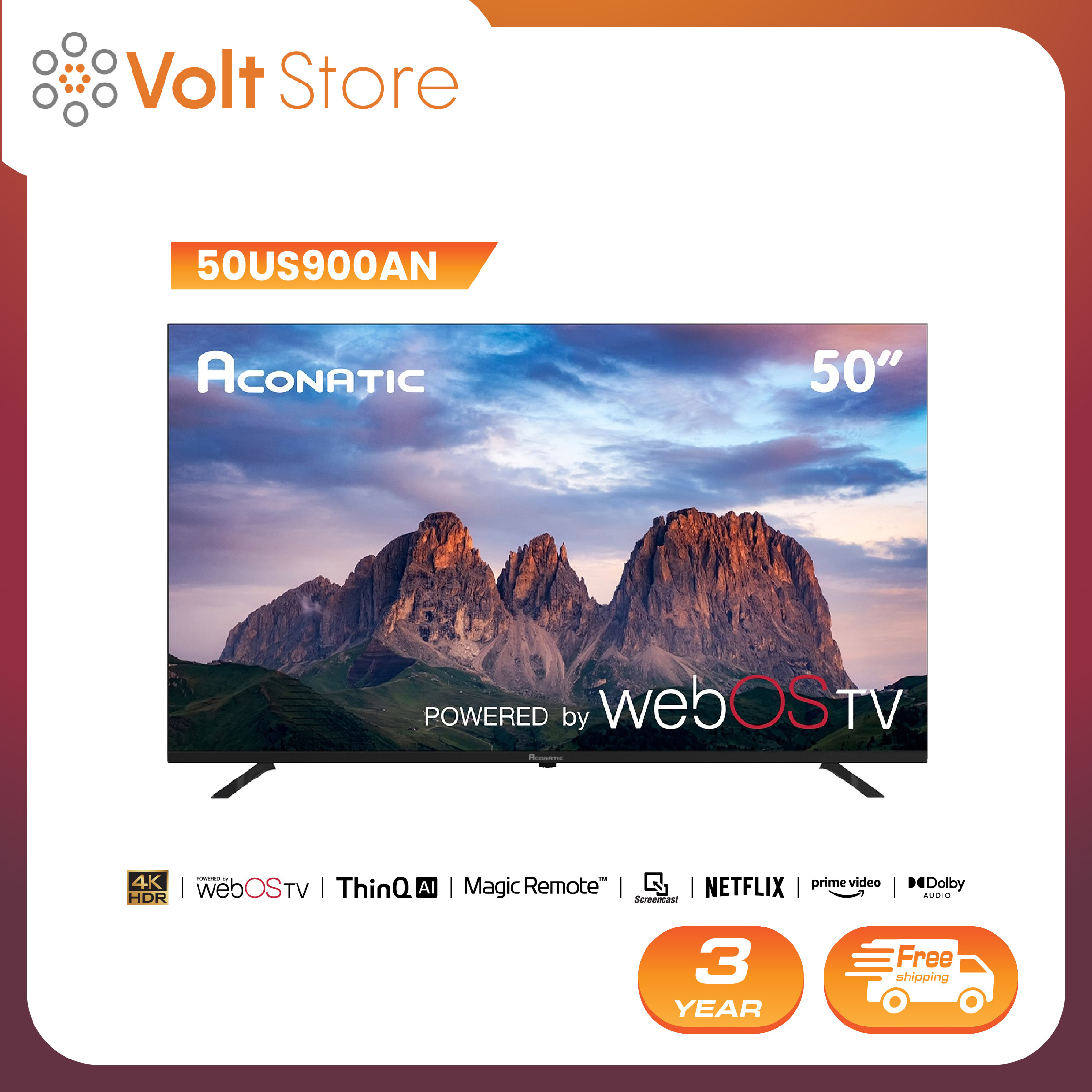 ใหม่ Aconatic ทีวี 50 นิ้ว LED 4K HDR WebOS TV (Wee 2.2) รุ่น 50US900AN Smart TV สมาร์ททีวี ระะบบปฏิบัติการ WebOS (รับประกัน 3 ปี) ราคา 9,690 บาท*ส่งฟรี