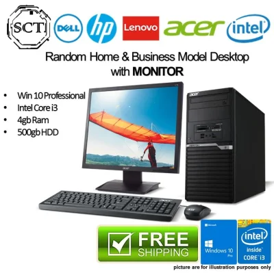 Grade A (Refubished) Random HP / Dell / Lenovo / ACER Home & Business Desktop model - with 17 inch / 19 inch monitor - win10 / intel core i3 / 4gb ram / 500gb hdd
