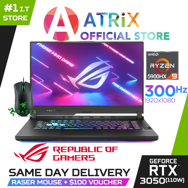 【Same Day Delivery】New ROG G513QC-RTX3050X | 15.6 FHD IPS 300Hz | AMD Ryzen 9 5900HX | RTX3050(110W) | 16GB DDR4-3200 | 1TB PCIe SSD | WiFi6 AX | 2Yrs ASUS Warranty