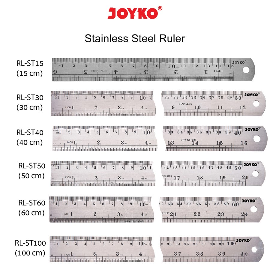 JOYKO Penggaris Besi Stainless Steel 30cm 40cm 50cm 60cm Ruller