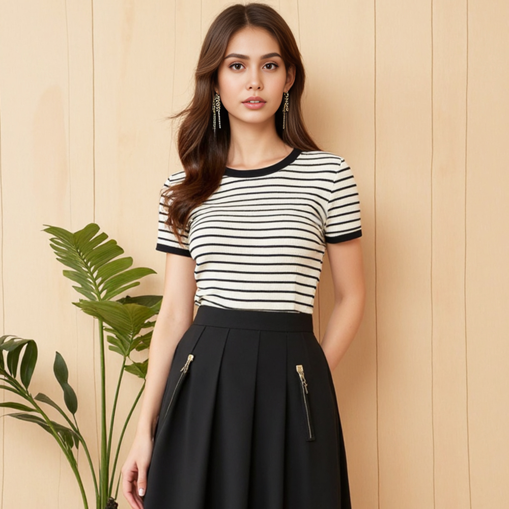 BRANCHÉ เสื้อยืดสำหรับผู้หญิงฤดูร้อนเกาหลีลายแขนสั้นคอกลมผอมพอดีทุกวันพื้นฐานเสื้อยืด B250422 ราคา 110 บาท*ส่งฟรี