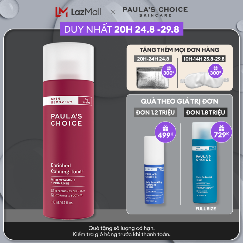 Nước hoa hồng Cân Bằng Phục Hồi Độ Ẩm Cho Da khô Paula’s Choice Skin Recovery Enriched Calming Toner 190ml 1250