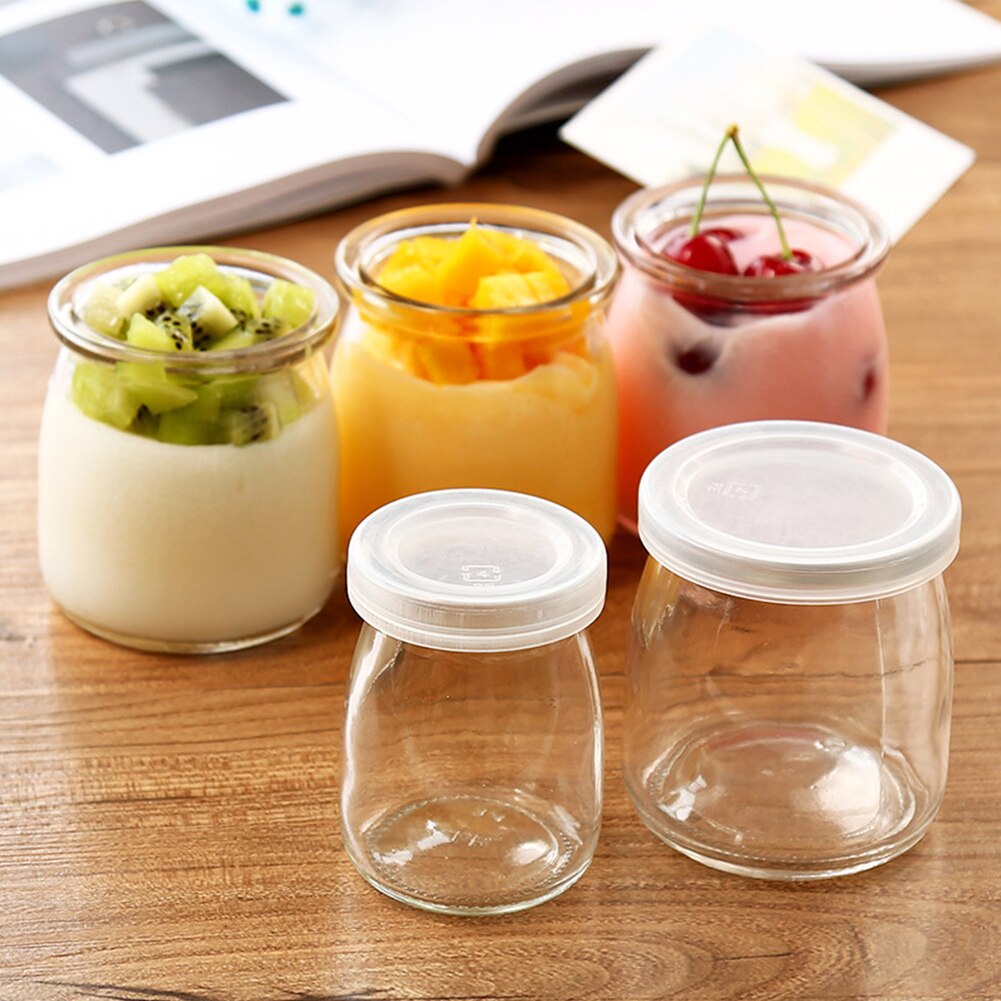 Small Yogurt Jars,Encheng 4 oz Clear Glass Jars With Lids,Glass Yogurt  Container