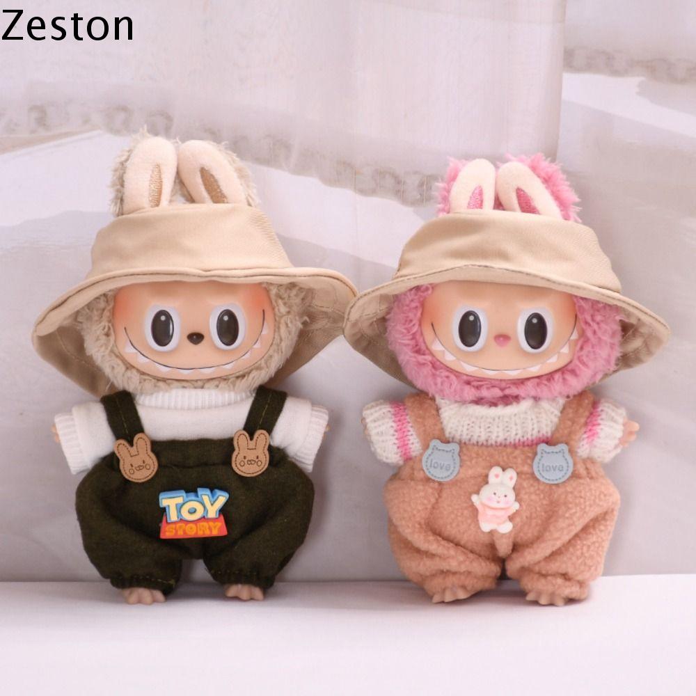 ZESTON Mũ may mắn Quần áo thời gian labubu 17cm Mũ nụ cười Quần Yếm thỏ Quần áo búp bê cotton 17cm T