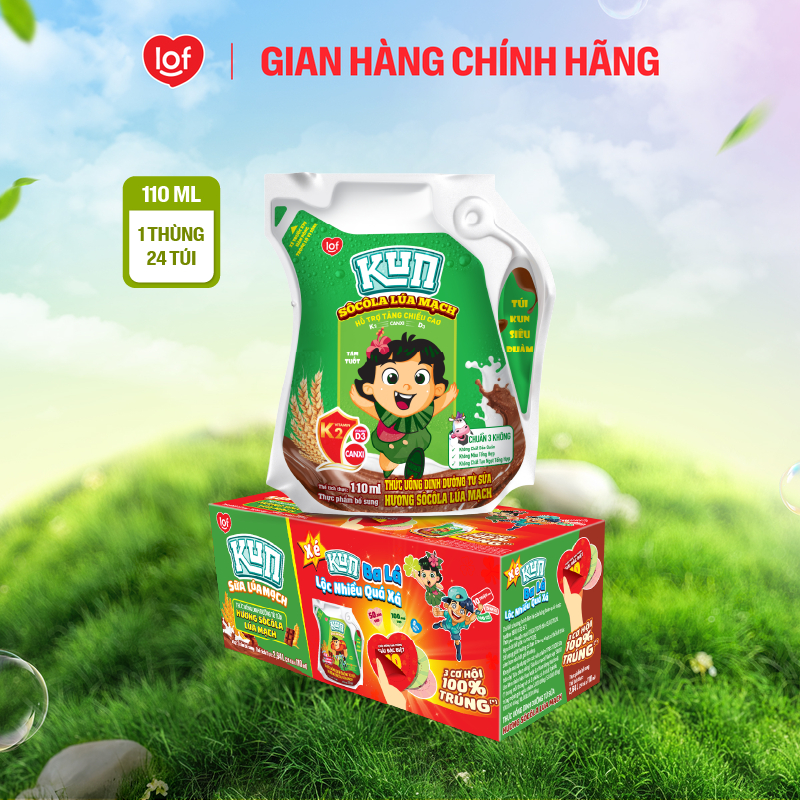 Sữa lúa mạch socola KUN thùng 24 túi x 110ml