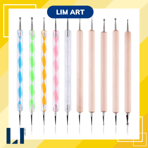 Set 5 cọ chấm bi hai đầu nhiều size. Bút chấm bi vẽ nail, vẽ tranh, tạo hình đất sét
