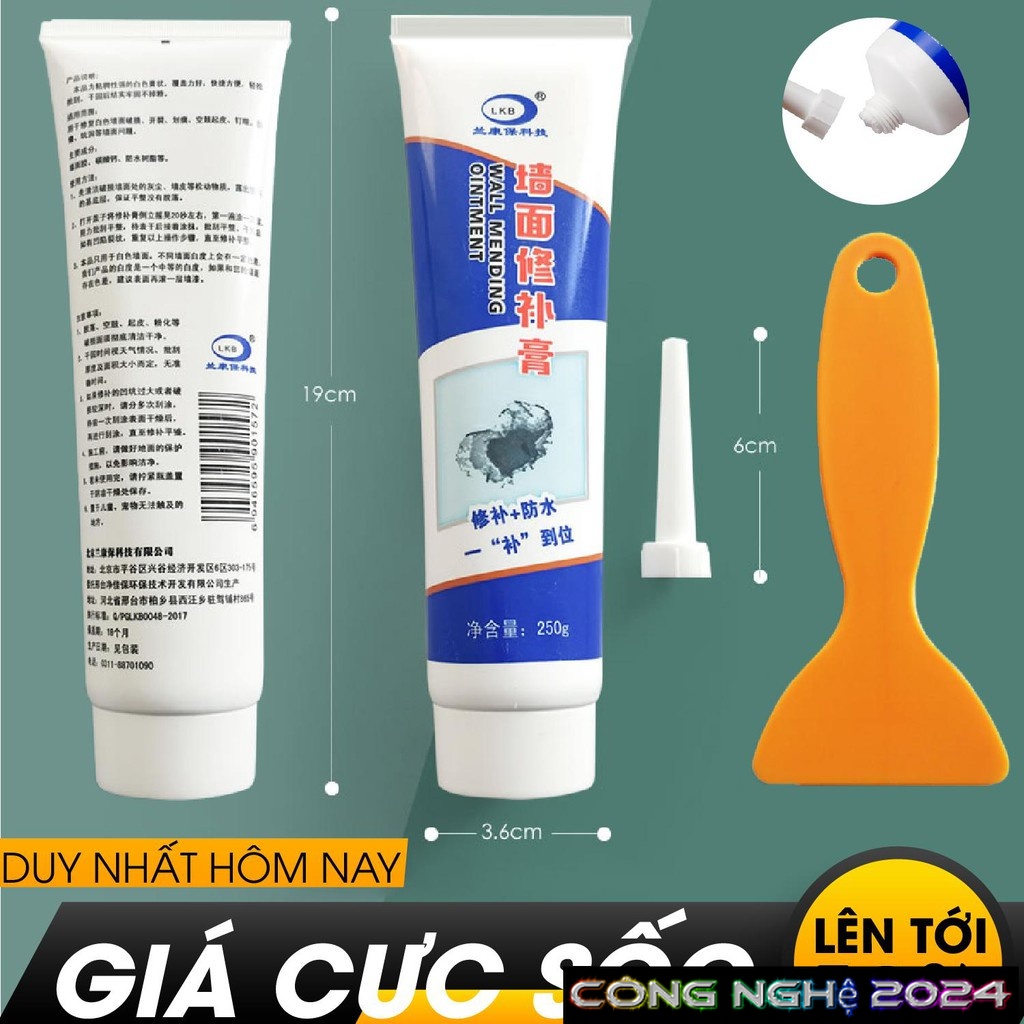 Keo Vá Tường Chống Thấm LKB 250gr - Trám Trét Vết Nứt Khe Hở Tường - Chống Mốc Ẩm Làm Sạch Tường