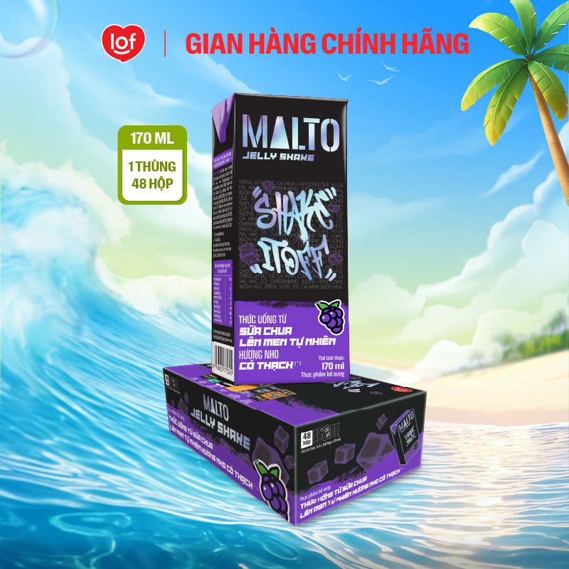 Sữa chua lên men tự nhiên MALTO Jelly Shake Shake It Off hương nho có thạch thùng 48 hộp x 170ml