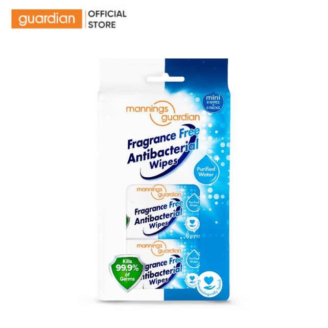 Khăn Ướt Không Hương Mini Mannings Guardian 8 Tờ X 6 Gói | Guardian Việt Nam