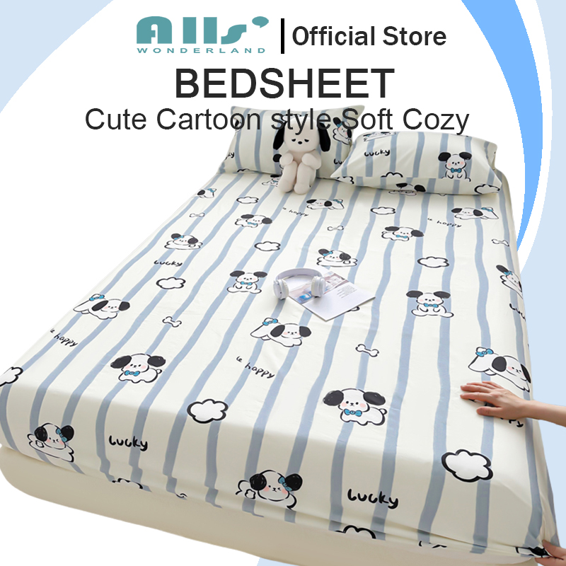 Alls' Wonderland 100% Cotton Bedsheet Sanrio Kuromi Cinnamoroll Pacha dog 800TC Super Soft Bedsheet Single Queen King ราคา 224 บาท*ส่งฟรี