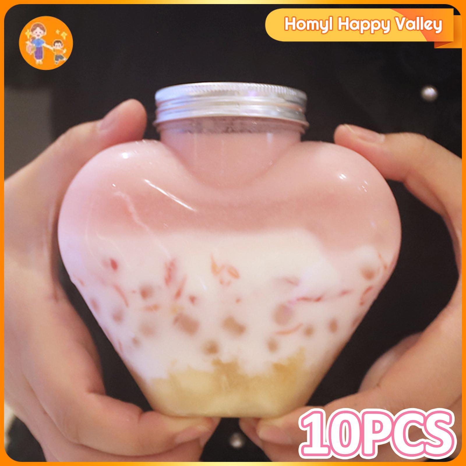 Homyl 10x Juice Bottles Valentines Drink Bottle Candy Jar Heart Shaped Beverage Container for Tea Milk Tea Juicing Restaurants ราคา 201 บาท*ส่งฟรี