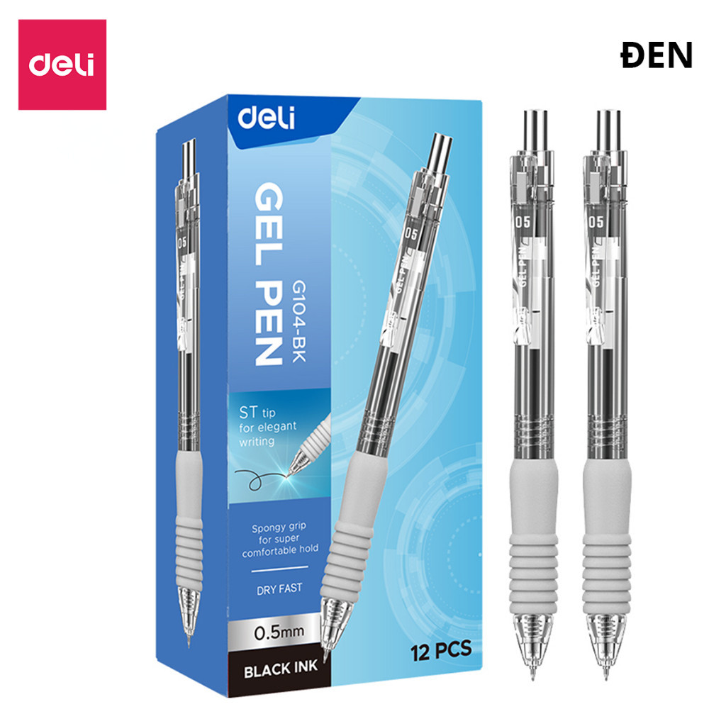 [ EG104 ] Bút Bi Nước Bút Gel Mực Bấm Con Sâu Deli Đệm Xốp Nhiều Màu Nét 0.5mm EG104 G104