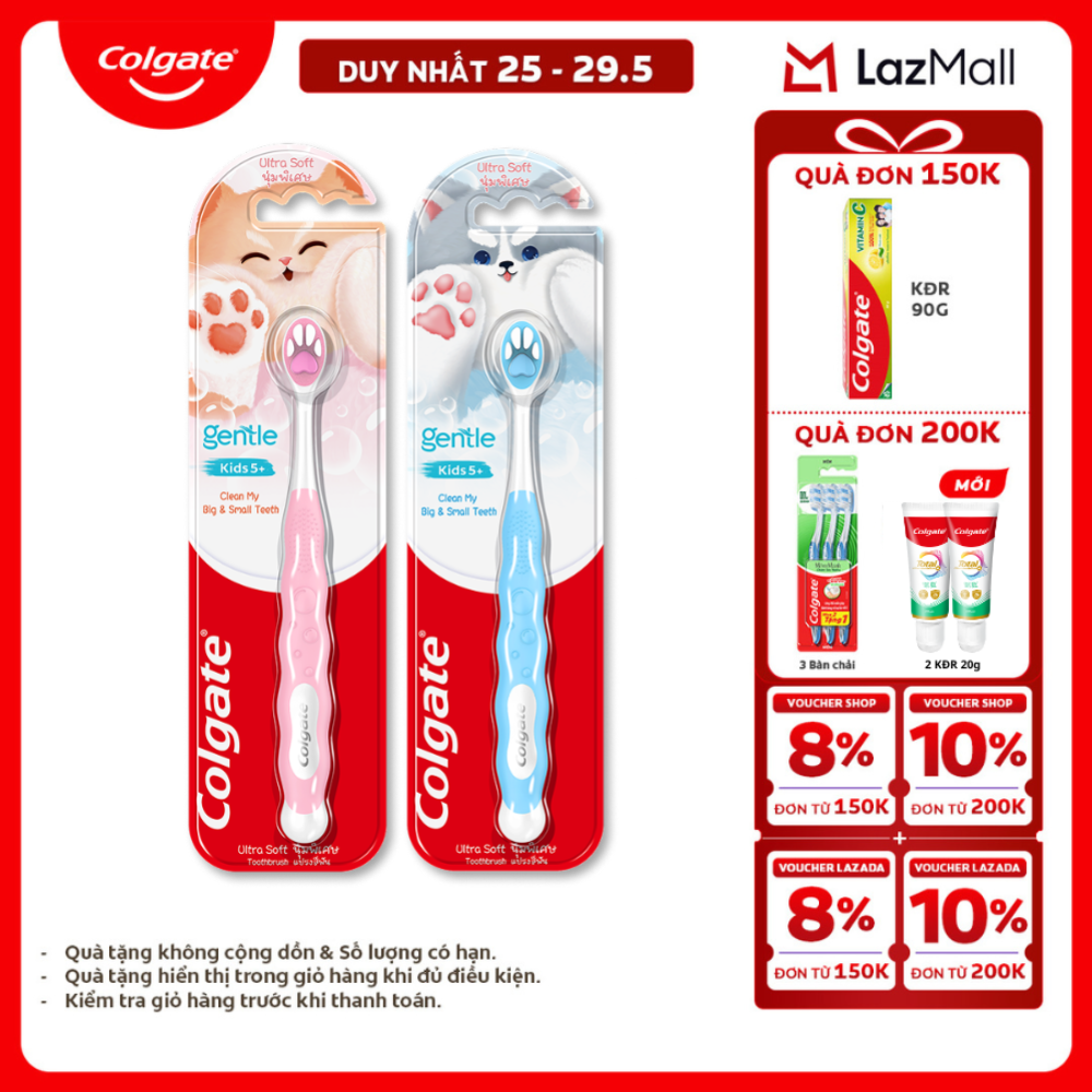 [Chỉ 25-29.5_X2 Voucher giảm 20%] Bàn chải Colgate cho bé 5+ tuổi Fluffy Paw họa tiết thú cưng đáng yêu, lông chải siêu mềm (mẫu ngẫu nhiên)