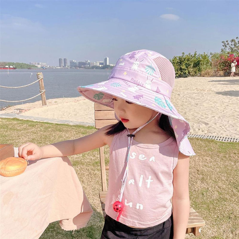 IQANGEL Children's sun hat, boys and girls large brim mesh breathable fisherman hat, baby beach shawl sun protection sun hat ราคา  160 บาท*ส่งฟรี
