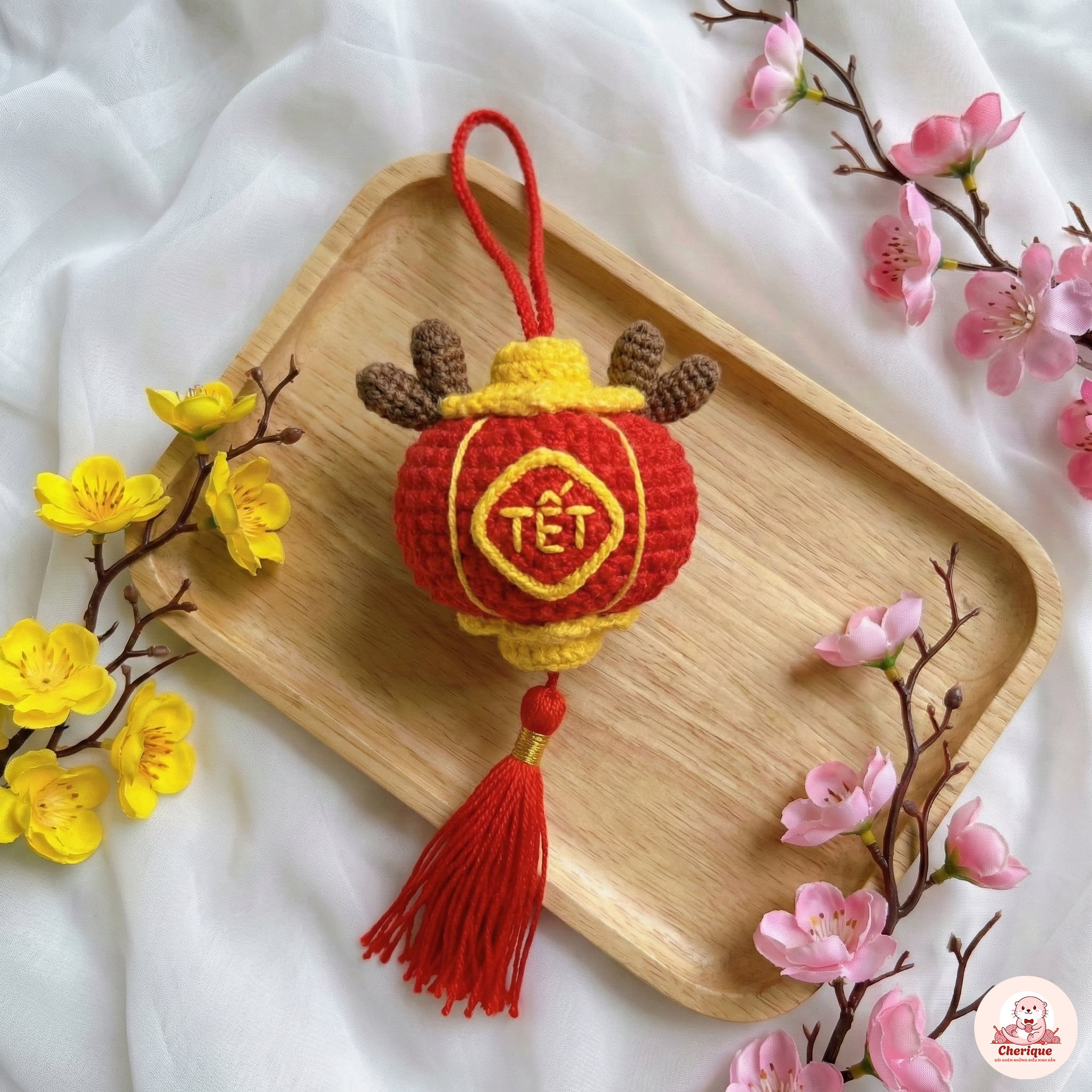 Móc khóa lồng đèn Tết len handmade