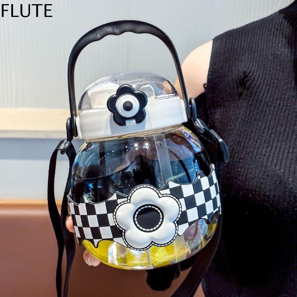 FLUTE Nhựa Thể thao Nữ Cốc tập thể dục Chai nước tập thể dục Cốc nước lạnh Cốc trà Đeo Chéo Sức chứa lớn Chai nước Cốc uống nước cho học sinh Cốc ống hút cho trẻ em Cốc bụng lớn