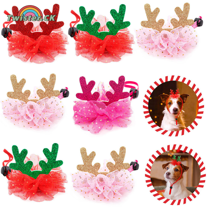 Twister.CK Christmas Reindeer Antlers Headband Pet Adjustable Xmas Santa Hat Pet Santa Headband For Pet Cat Dog 6 x 8cm ราคา 37 บาท*ส่งฟรี
