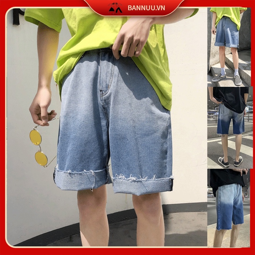 COD DSFEDTERYRTU Quần Short Jean Unisex Thời Trang quần ống suông from rộng quần short jean nam phong cách Hàn Quốc quần thun ngắn