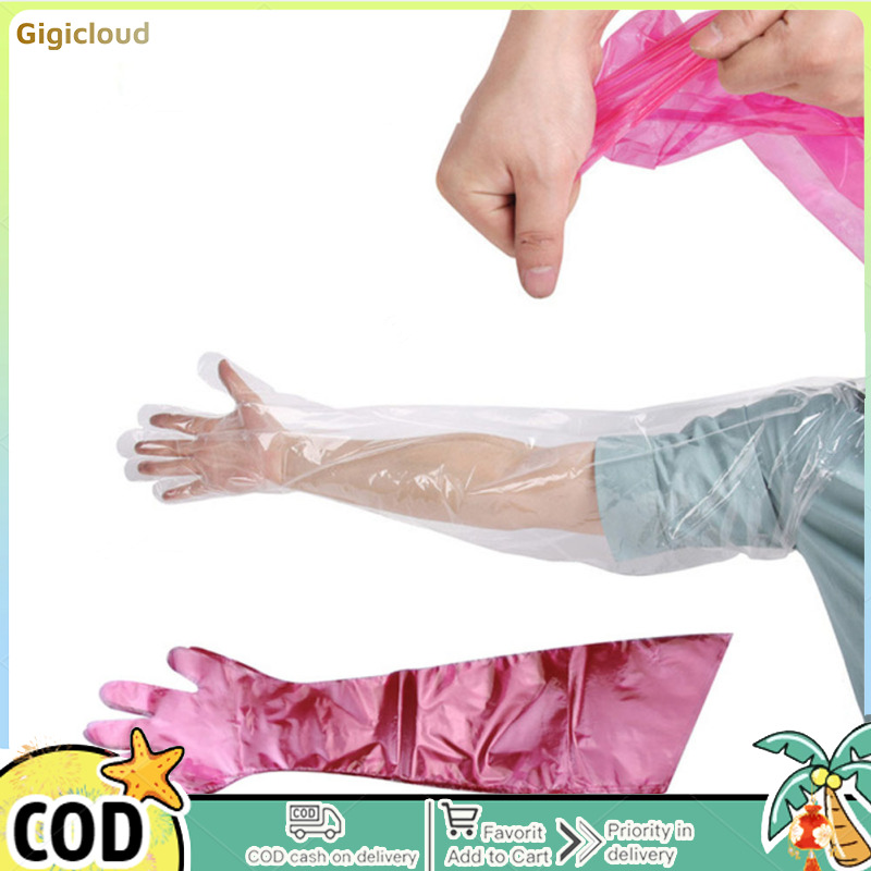 50 Pcs Plastic Disposable Pregnancy Examination Long Arm Glove Horse