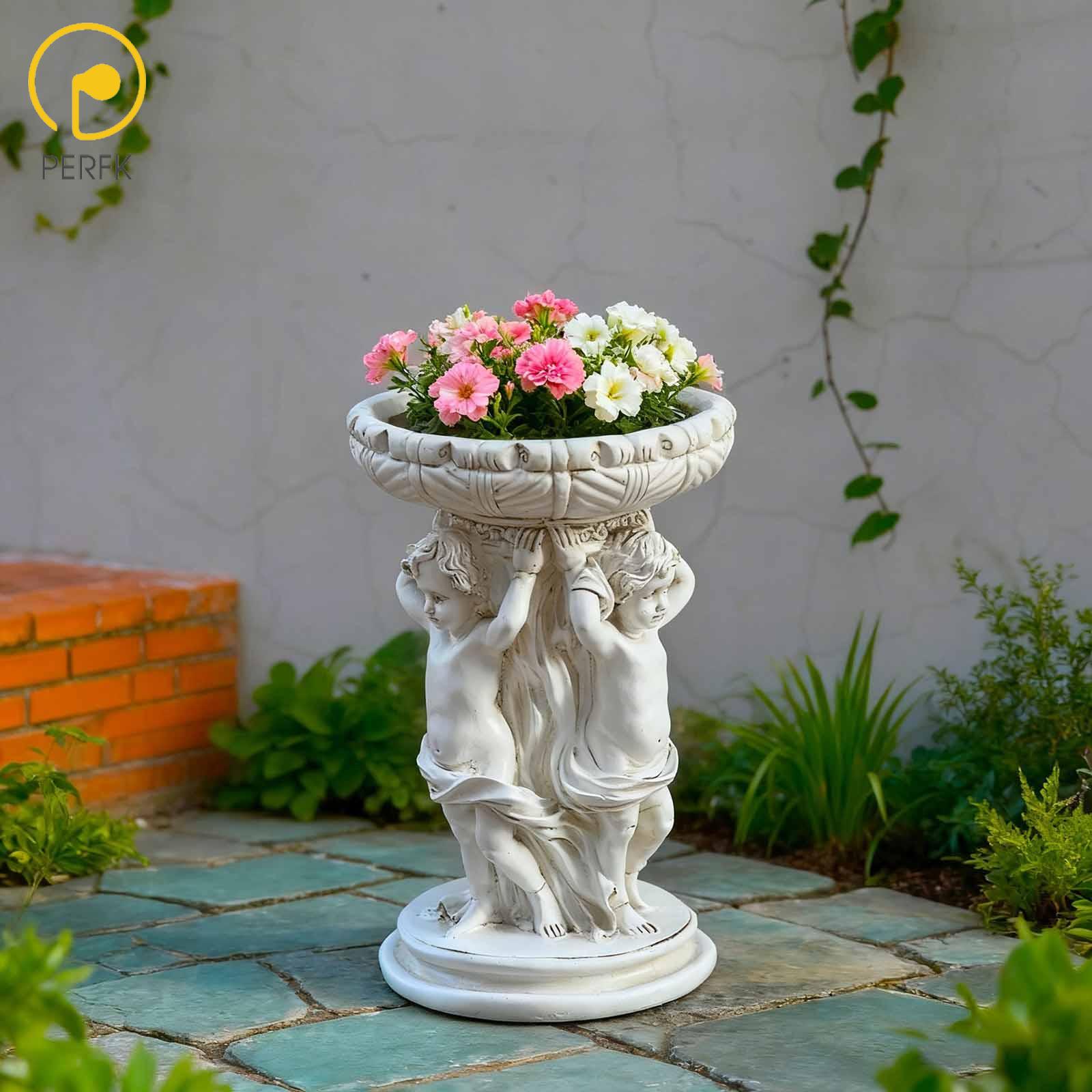 Perfk Angel Flower Pot Unique Creative Rustic Decorative Garden Planter Roman Pillar Statue Plant Pot for Balcony Lawn Courtyard Decor ราคา 989 บาท*ส่งฟรี