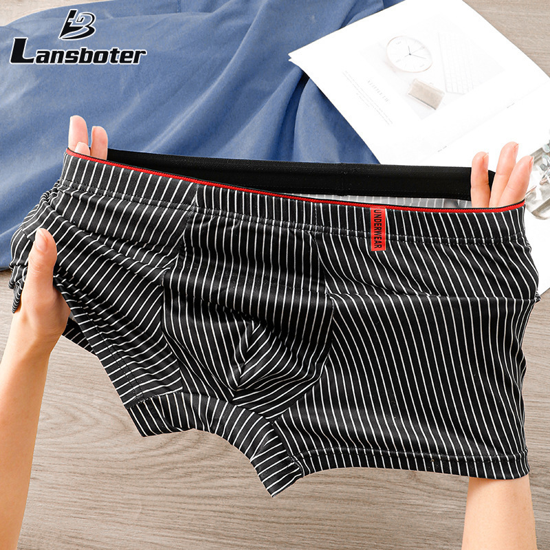 Lansboter Striped men's briefs breathable boxer shorts athletic loose panties