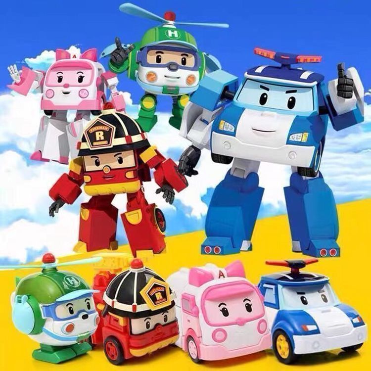 Bộ 6 đồ chơi ô tô biến hình Robocar Poli độc đáo và vui nhộn dành cho trẻ em, đồ chơi biến hình đội Robocar