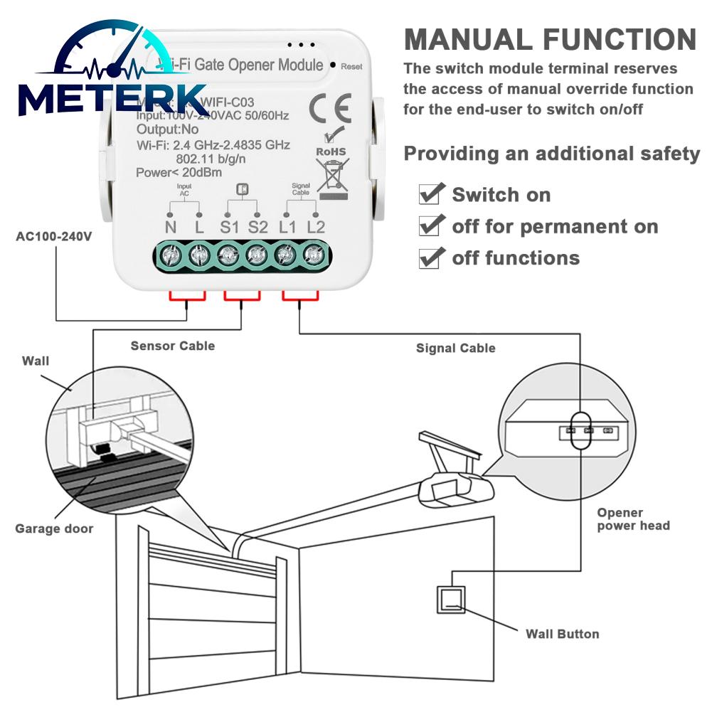 Meterk Tuya WiFi ที่เปิดประตูอัจฉริยะที่เปิดประตูโรงรถ Controller โทรศัพท์มือถือระยะไกล APP Control ใช้งานร่วมกับบ้านสำหรับ Voice Control ราคา 719 บาท*ส่งฟรี