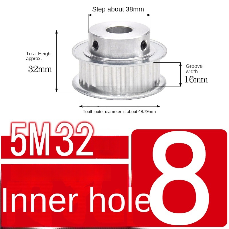 Bánh Răng Đồng Bộ 5m32 Rộng 16 Lỗ 8 | 5M 32 Răng BF Guangfa - Đột Bậc, Lỗ 5-25mm, Rãnh 16/21/27mm, Nhôm, Truyền Động Chính Xác Công Nghiệp