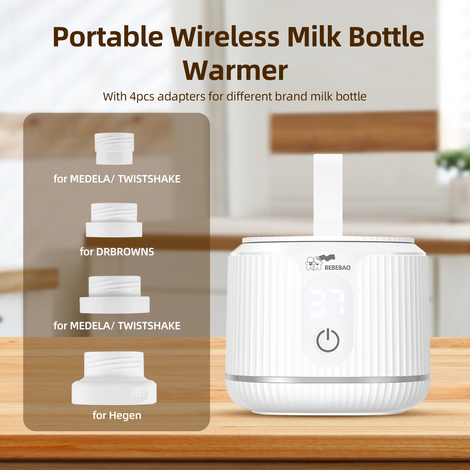 BEBEBAO YH-N01 Portable Baby Milk Bottle Warmer Milk Heater 4 Levels Temperature Adjustable Built-in with 4pcs Adapters for Travel Outdoor Use ราคา 2,826 บาท*ส่งฟรี